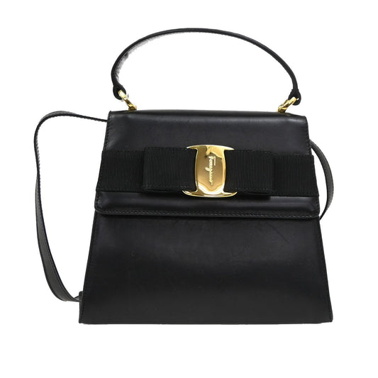Salvatore Ferragamo Vintage Vara Bow Top Handle Bag Leather, BLACK, LEATHER, Shoulder bag