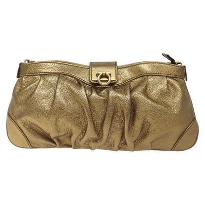 Salvatore Ferragamo Gancini Chain Clutch bag Leather, GOLD, LEATHER, Clutche & pouche