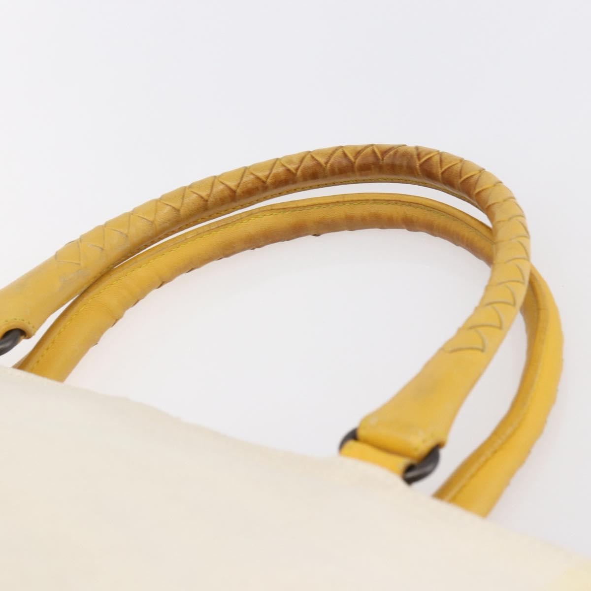 Bottega Veneta Braided Handle Open Tote Bag Canvas with Leather, YELLOW, CANVAS, Tote bag