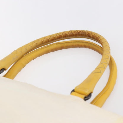 Bottega Veneta Braided Handle Open Tote Bag Canvas with Leather, YELLOW, CANVAS, Tote bag