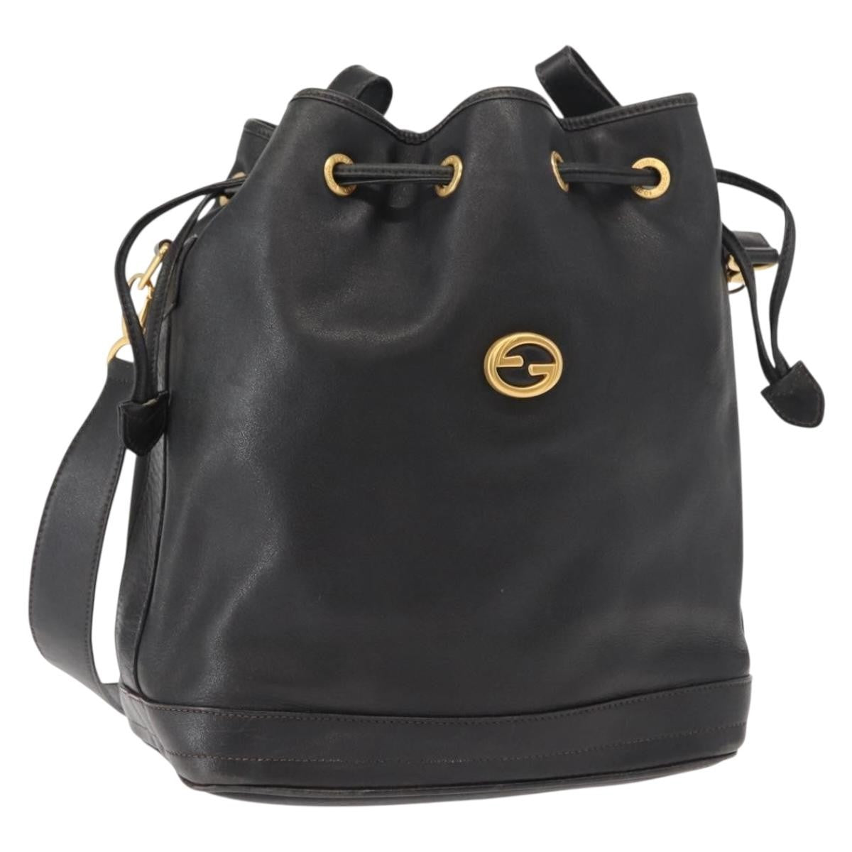 Gucci Vintage Drawstring Shoulder Bag Leather, BLACK, LEATHER, Shoulder bag