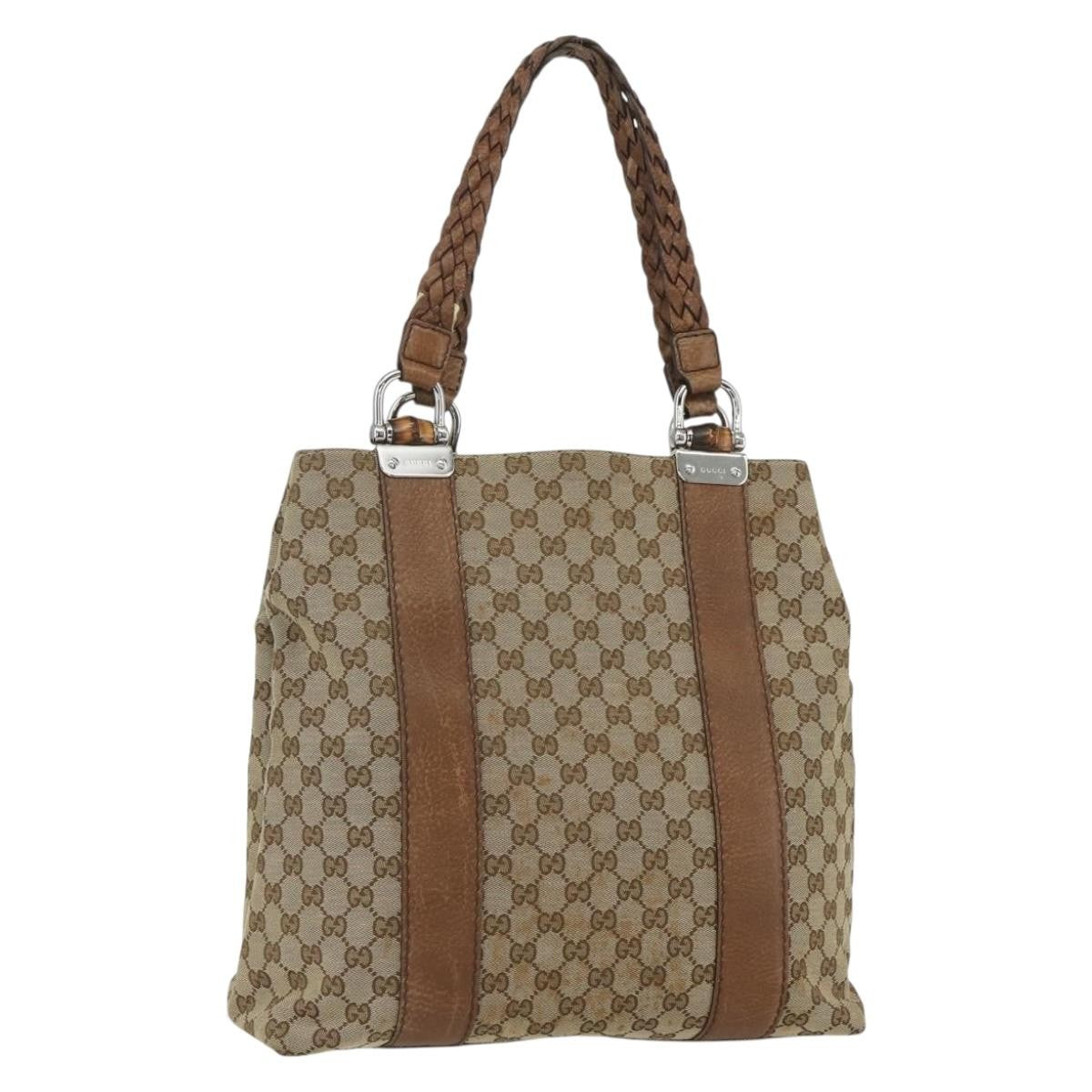 Gucci Bamboo Bar Tote GG Canvas, BEIGE, CANVAS, Tote bag