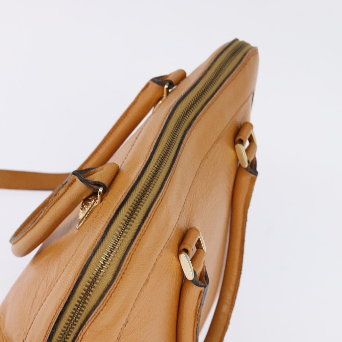 Versace Vintage Sun Zip Satchel Embossed Leather, BEIGE, LEATHER, Handbag