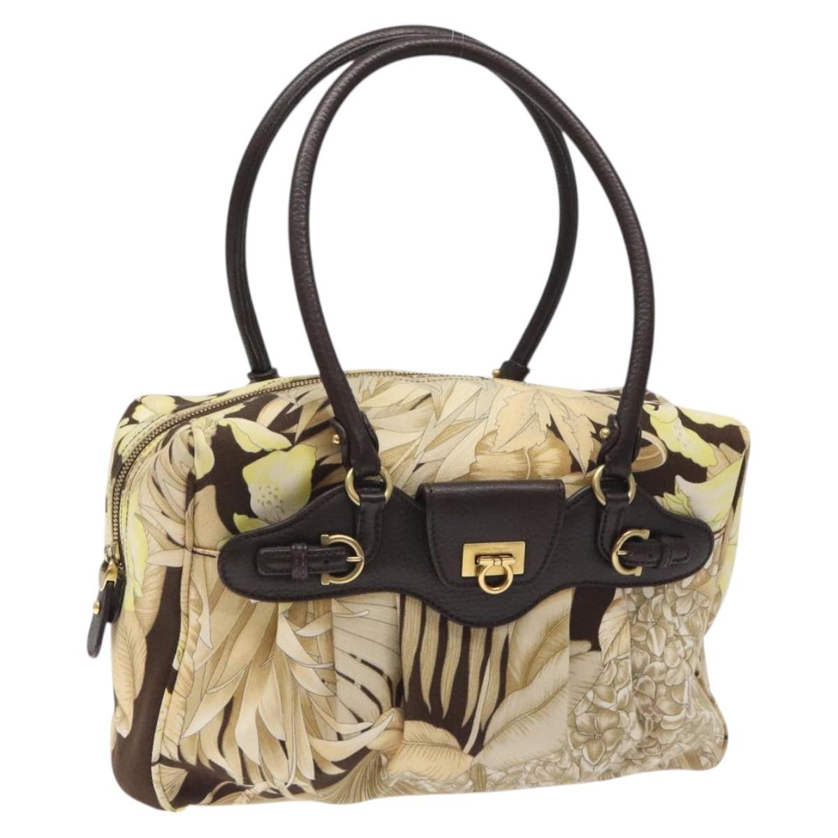 Salvatore Ferragamo Gancini Shoulder Bag Canvas, BEIGE, CANVAS, Shoulder bag