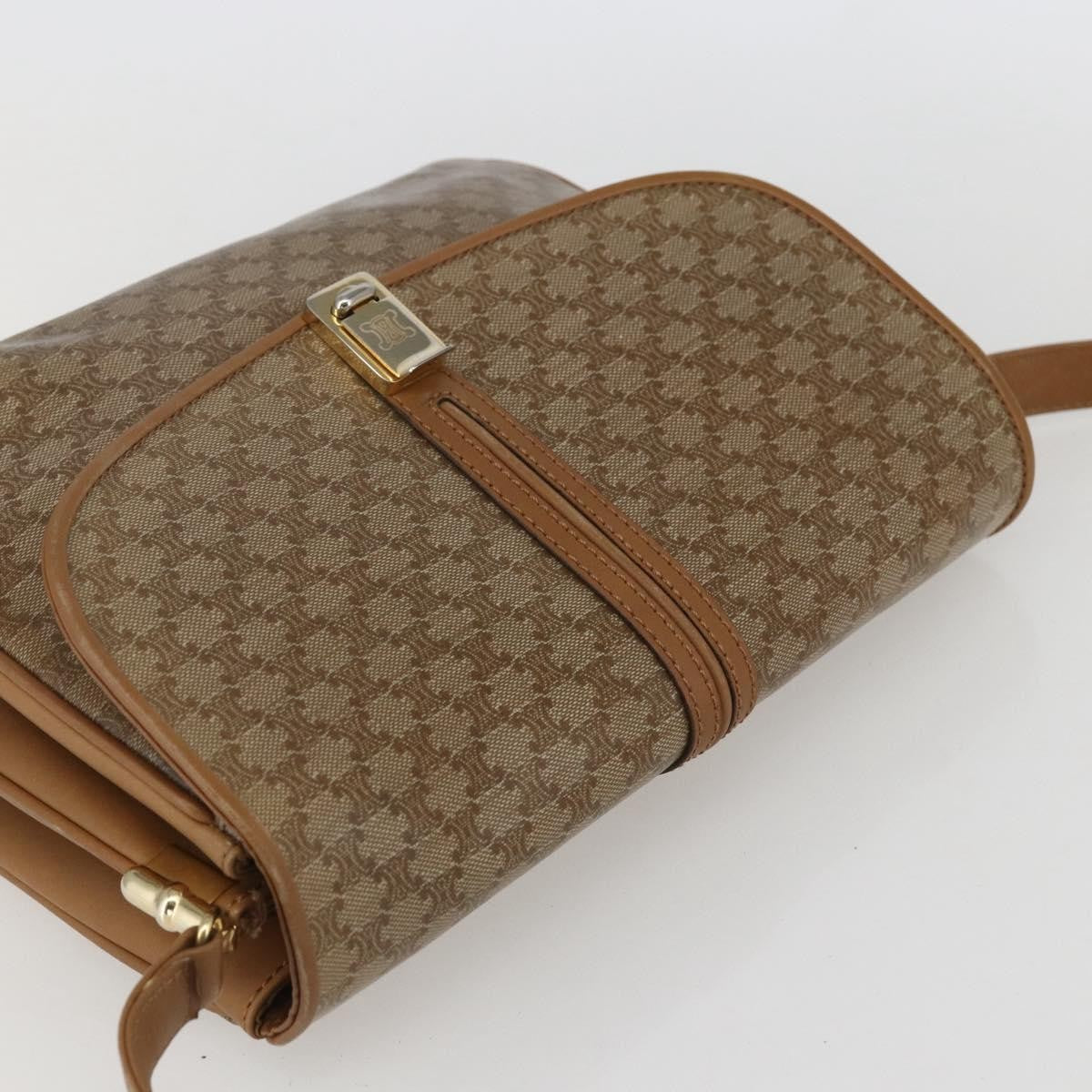 Celine Vintage Macadam Shoulder Bag Canvas and Leather, BEIGE, CANVAS, Shoulder bag