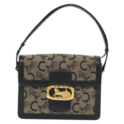 Celine Horse Carriage Shoulder bag Macadam Canvas and leather, NAVY, CANVAS, Shoulder bag