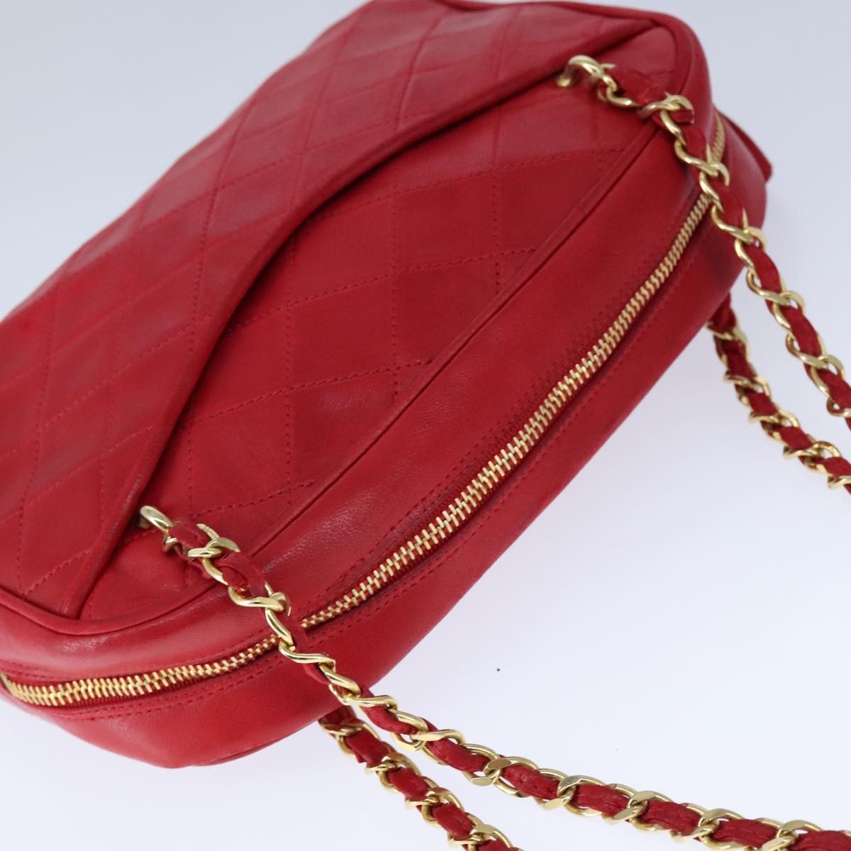 Chanel Vintage Front Pocket Camera Bag Quilted Lambskin, RED, LEATHER, Shoulder bag