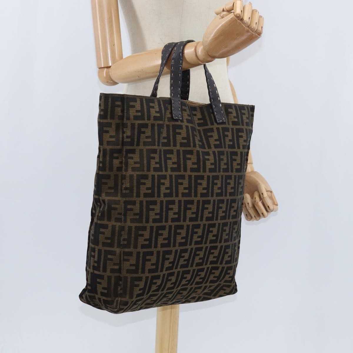 Fendi Open Shopping Tote Zucca Canvas, BROWN, CANVAS, Tote bag