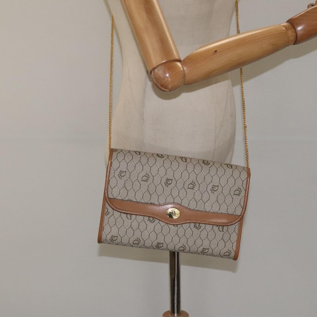 Christian Dior Vintage Honeycomb Flap Crossbody Bag Coated Canvas, BEIGE, CANVAS, Crossbody bag