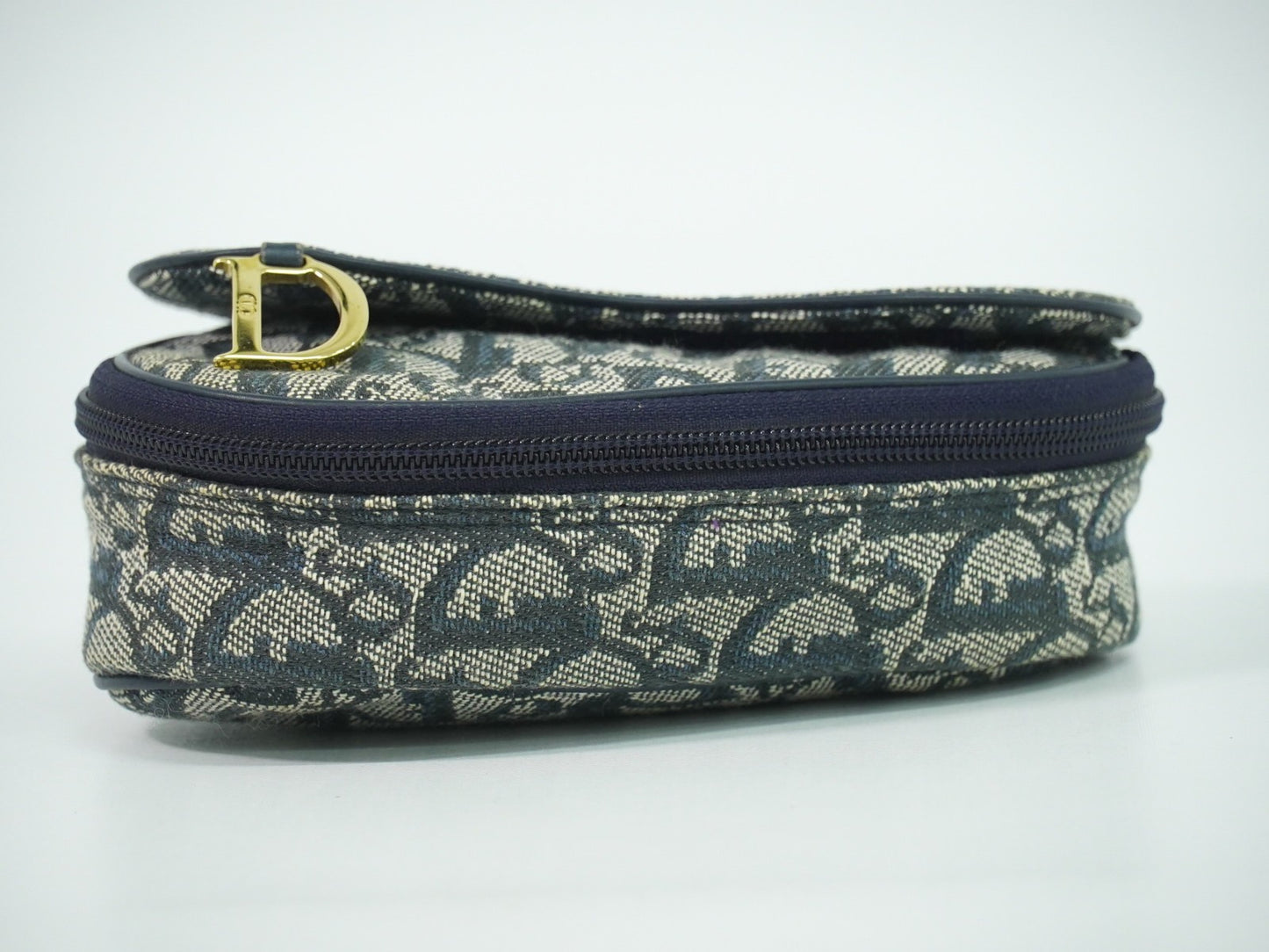 Christian Dior Saddle Zip Pouch Diorissimo Canvas, NAVY, CANVAS, Clutche & pouche