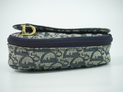 Christian Dior Saddle Zip Pouch Diorissimo Canvas, NAVY, CANVAS, Clutche & pouche
