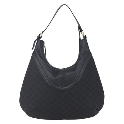Gucci Hobo Shoulder Bag Canvas with Guccissima Leather, BLACK, CANVAS, Shoulder bag