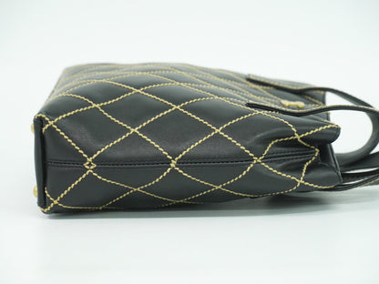 Chanel Surpique Tote Quilted Leather, BLACK, LEATHER, Handbag