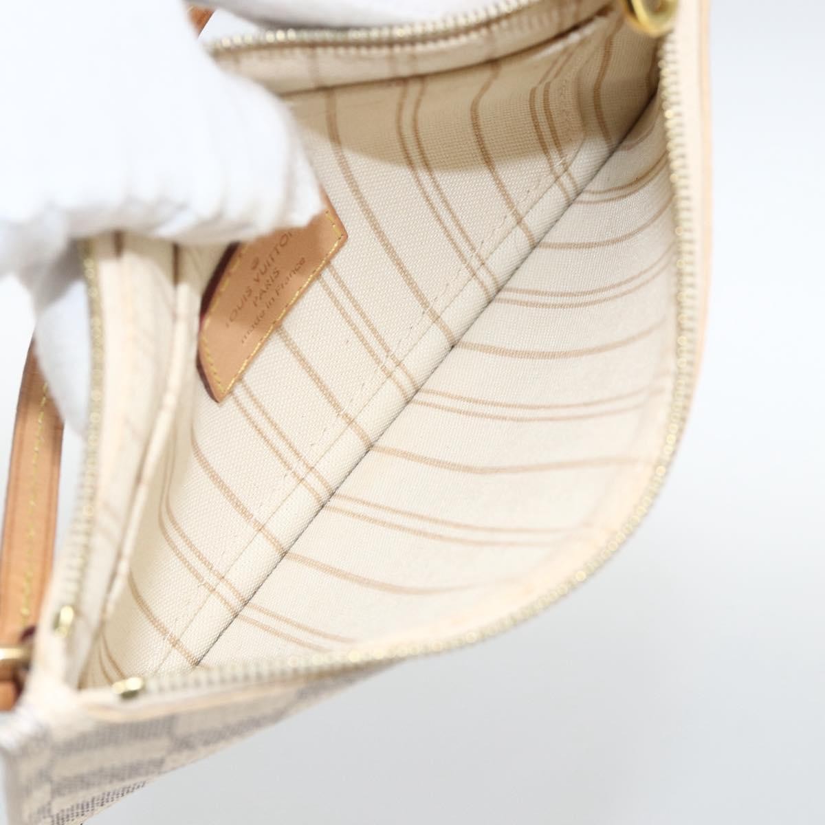 Louis Vuitton Neverfull Pochette Damier, WHITE, CANVAS, Clutche & pouche