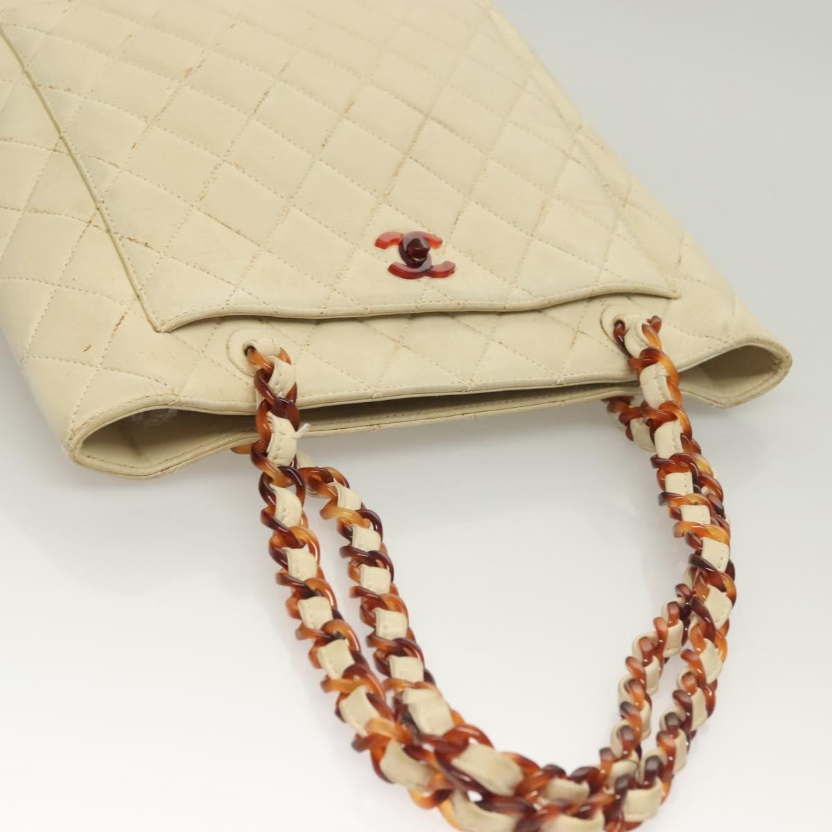 Chanel Vintage CC Front Pocket Tote Quilted Leather, BEIGE, LEATHER, Tote bag