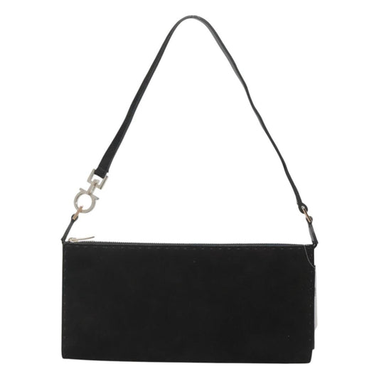 Salvatore Ferragamo Gancini handbag Suede, BLACK, SUEDE, Handbag