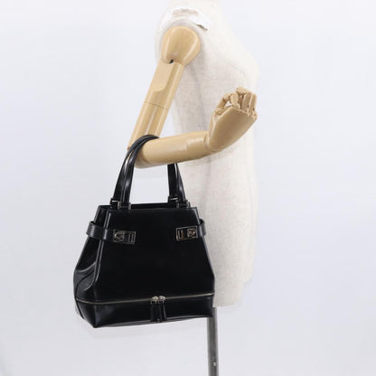 Salvatore Ferragamo Gancini handbag Leather, BLACK, LEATHER, Handbag