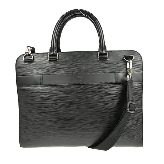 Louis Vuitton Bassano Briefcase Epi Leather, BLACK, LEATHER, Handbag