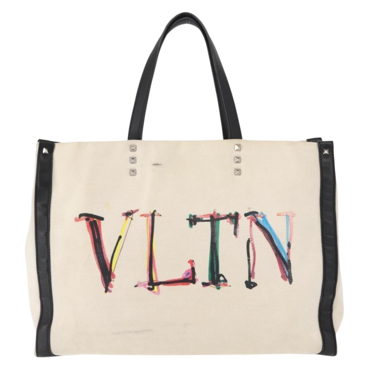 Valentino Garavani Grande Plage VLTN Tote Printed PVC with Leather, WHITE, CANVAS, Tote bag