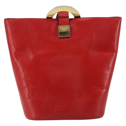 Celine Circle Logo Shoulder Bag Leather, RED, LEATHER, Shoulder bag