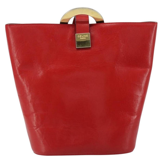 Celine Circle Logo Shoulder Bag Leather, RED, LEATHER, Shoulder bag