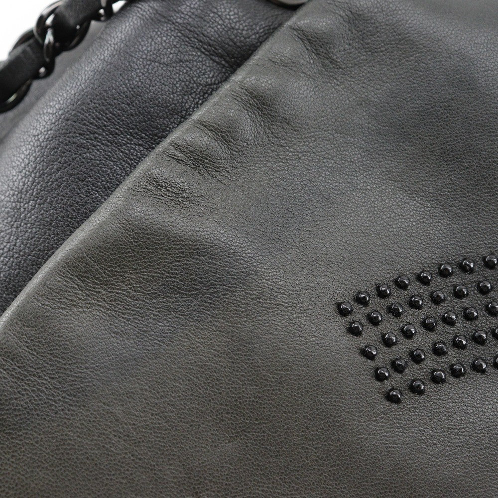 Chanel Studded CC Accordion Flap Bag Leather, BLACK, LEATHER, Handbag