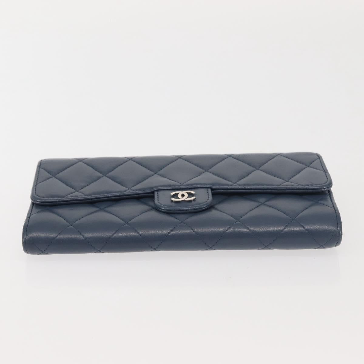 Chanel CC Gusset Classic Flap Wallet Quilted Lambskin, NAVY, LEATHER, Wallets