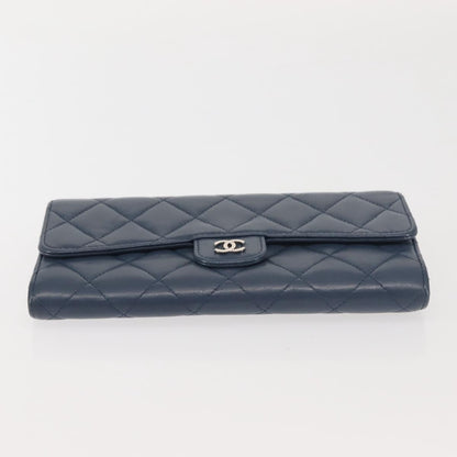 Chanel CC Gusset Classic Flap Wallet Quilted Lambskin, NAVY, LEATHER, Wallets