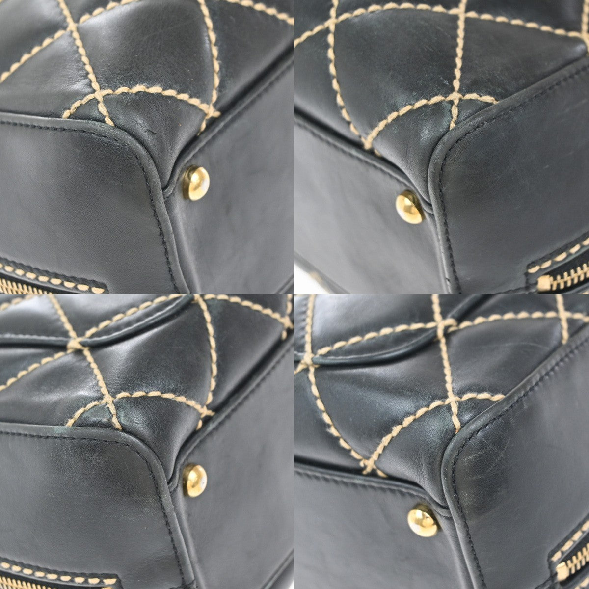 Chanel Surpique Boston Bag Quilted Leather, BLACK, LEATHER, Handbag