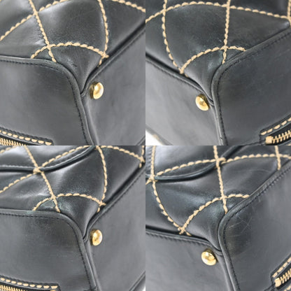 Chanel Surpique Boston Bag Quilted Leather, BLACK, LEATHER, Handbag