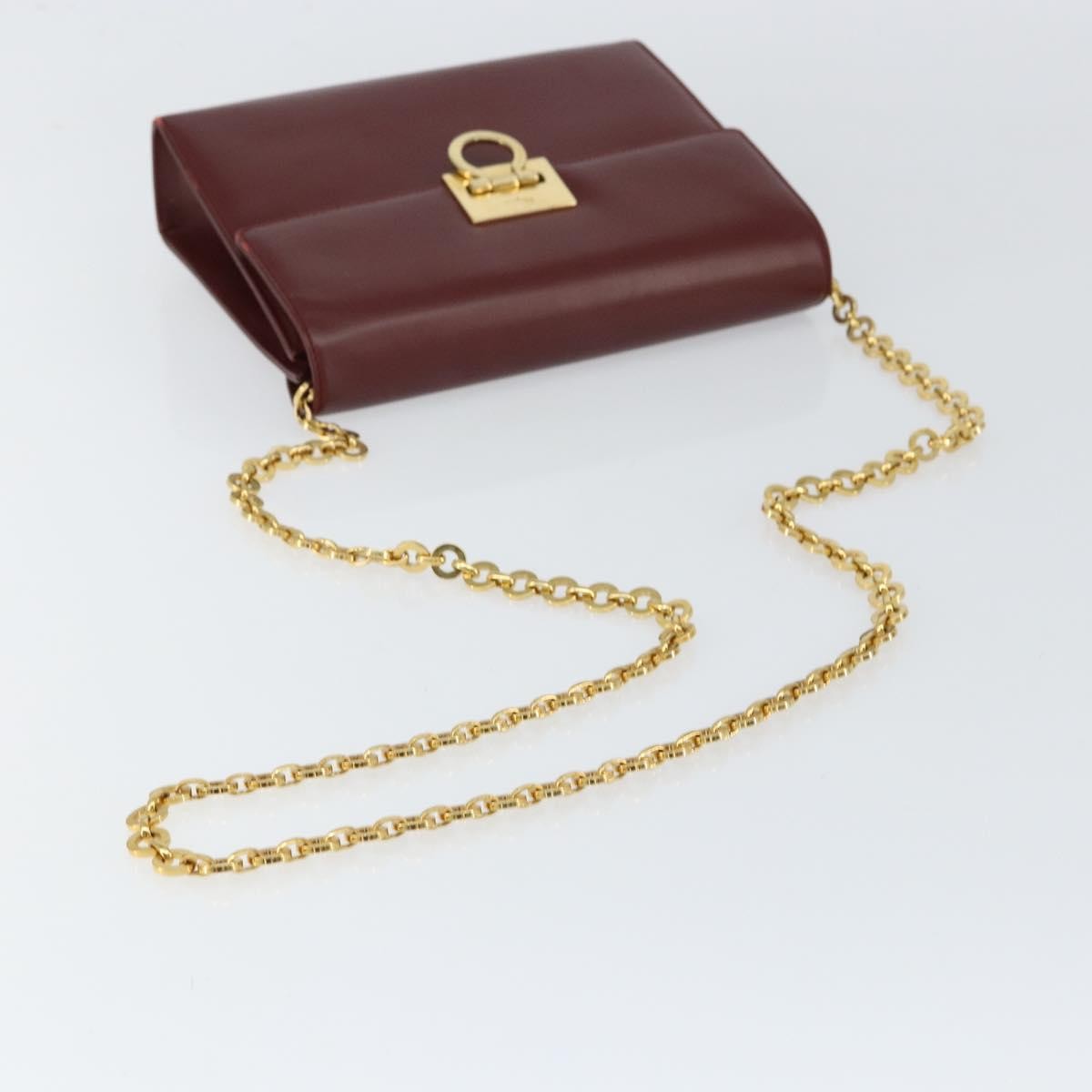 Salvatore Ferragamo Vintage Gancini Chain Shoulder Bag Leather, BURGUNDY, LEATHER, Shoulder bag