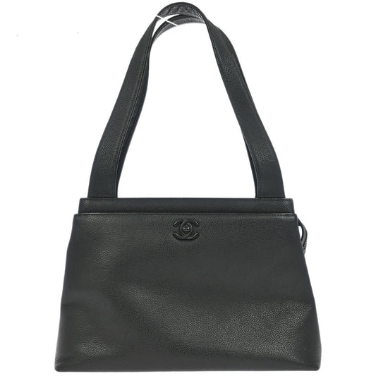 Chanel Vintage CC Lock Tote Leather, BLACK, LEATHER, Tote bag