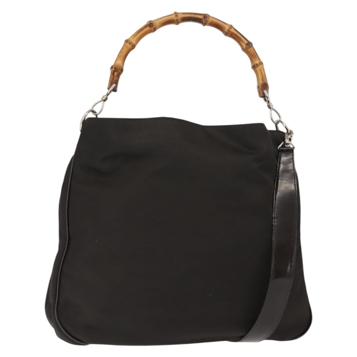 Gucci Vintage Bamboo Shoulder Bag Nylon, Brown, Nylon, Shoulder Bag