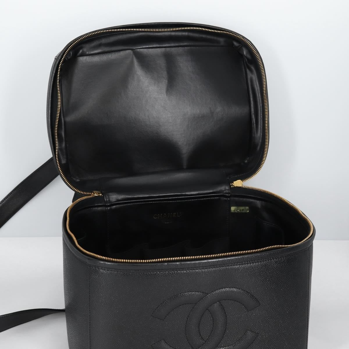 Chanel Vintage Timeless Vanity Case Caviar, BLACK, LEATHER, Toiletry Case