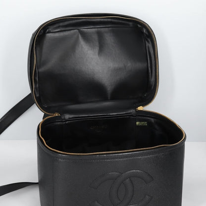 Chanel Vintage Timeless Vanity Case Caviar, BLACK, LEATHER, Toiletry Case