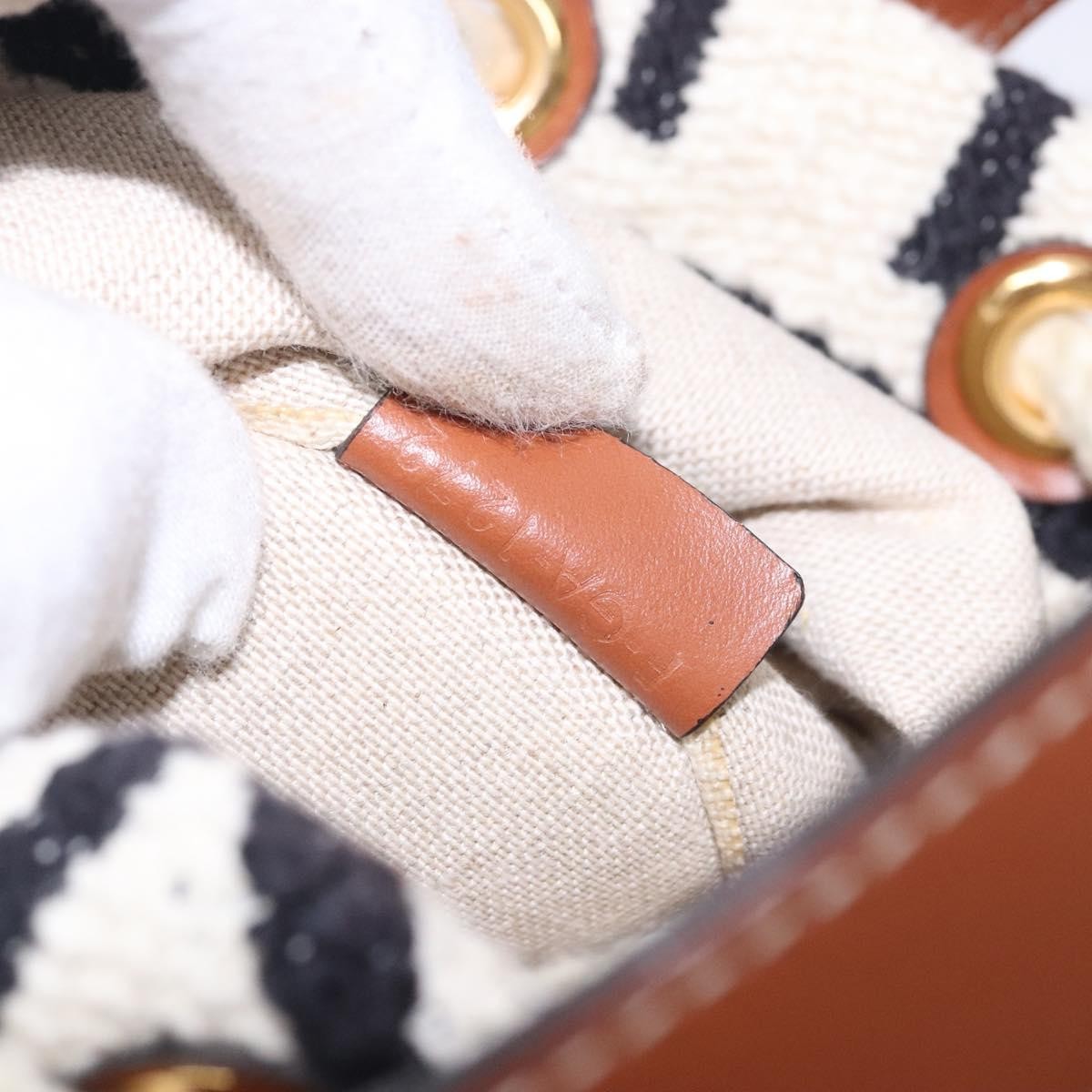 Celine Teen Drawstring Plein Soleil Bucket Bag Canvas with Leather, WHITE, CANVAS, Crossbody bag