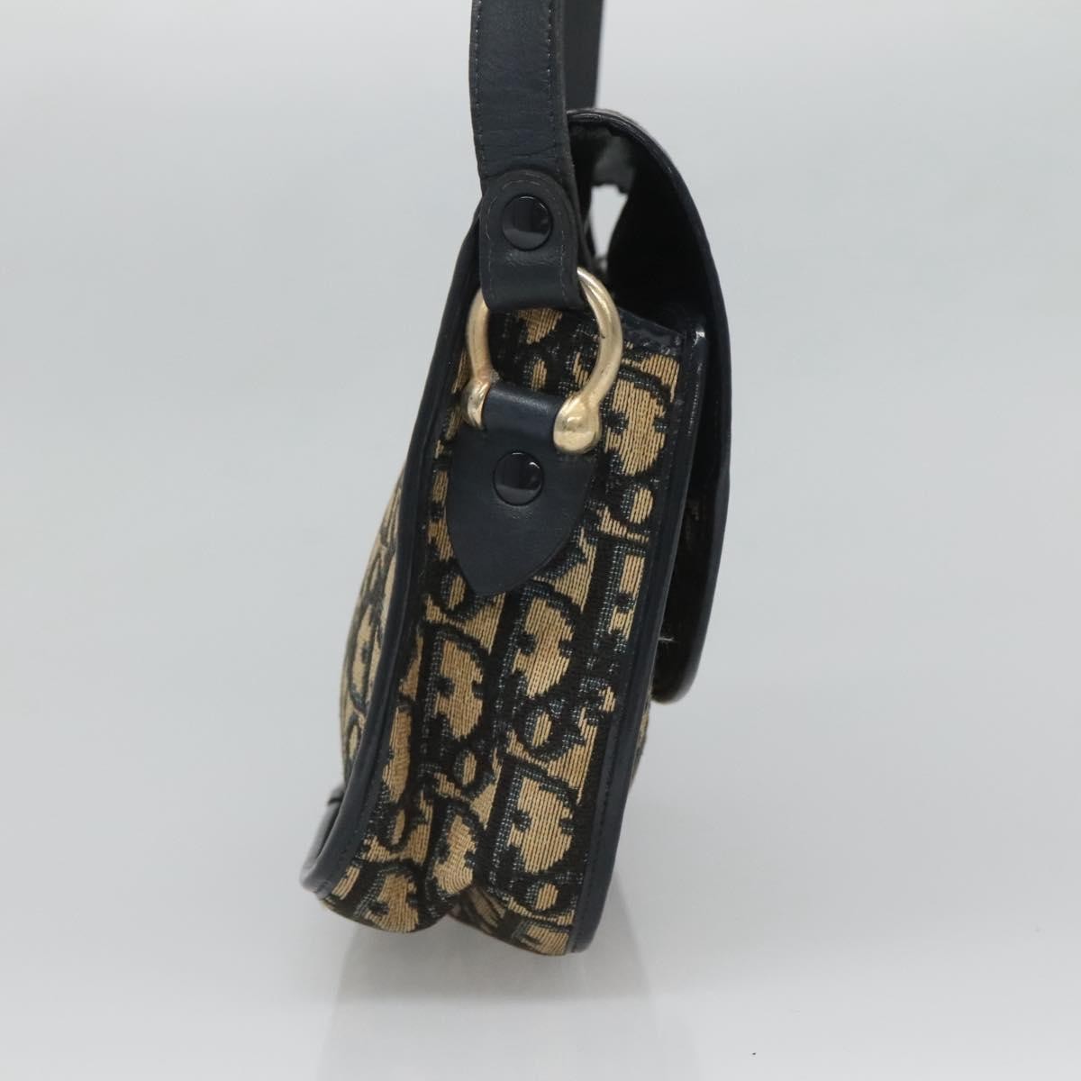 Christian Dior Vintage CD Logo Shoulder Bag Leather, NAVY, CANVAS, Shoulder bag