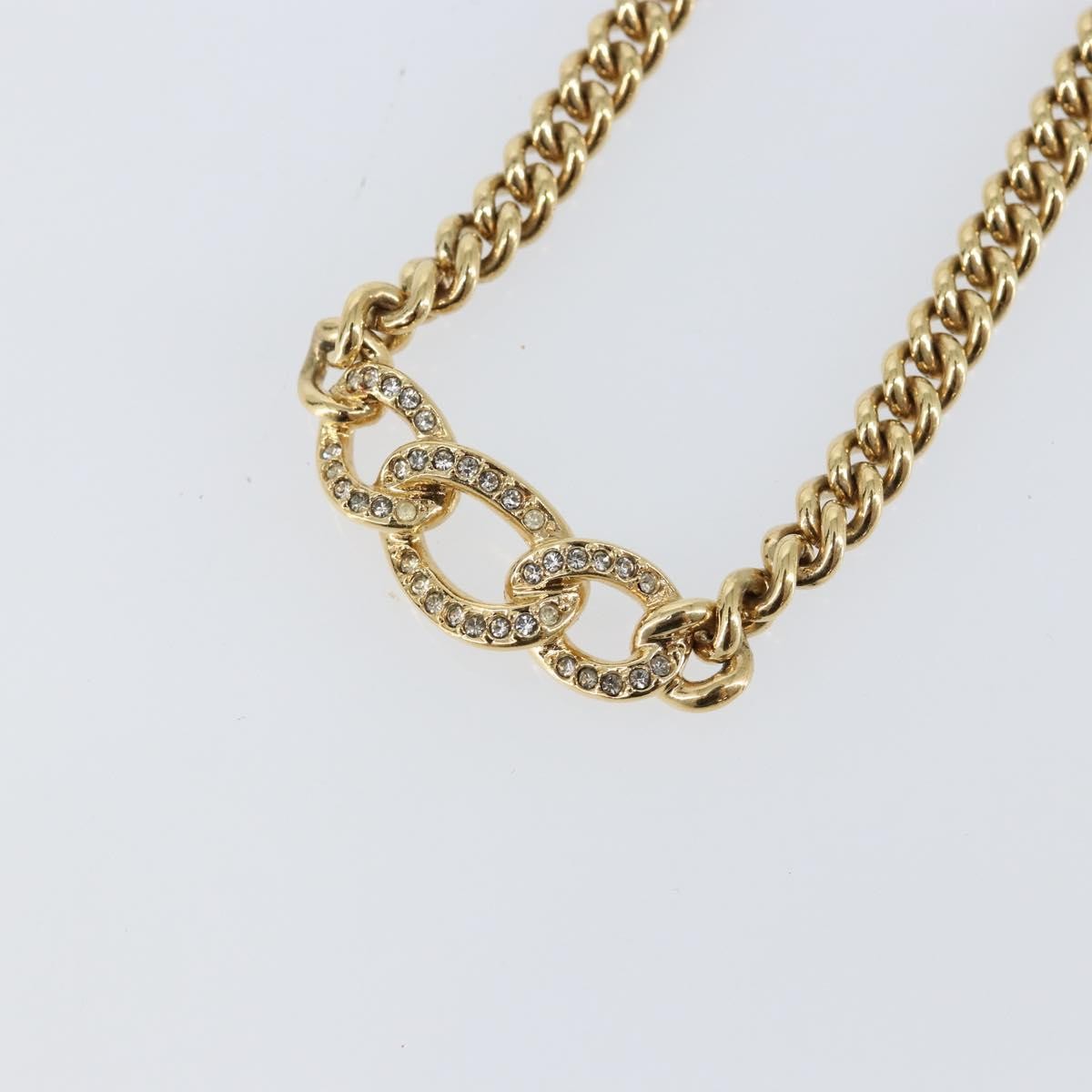 Christian Dior CD Chain Link Necklace Metal with Crystals, GOLD, METAL, Necklace