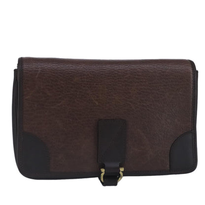 Salvatore Ferragamo Gancini Pouch Leather, BROWN, LEATHER, Clutche & pouche