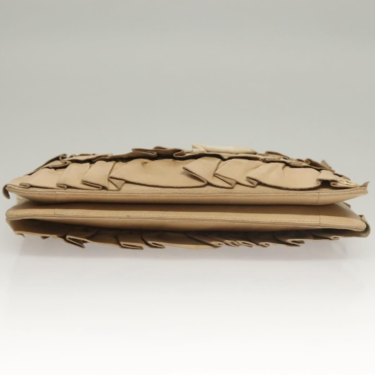 Chanel Ruffle Chain Pochette Lambskin, BEIGE, LEATHER, Clutche & pouche