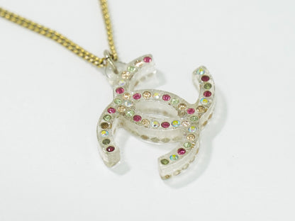 Chanel Rainbow CC Pendant Necklace Metal and Crystals, GOLD, GOLD_PLATED, Necklace