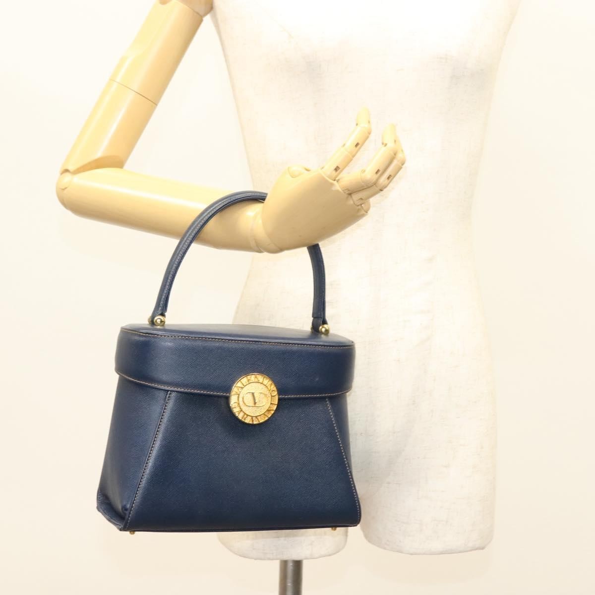 Valentino Garavani Vintage Handbag Leather, NAVY, LEATHER, Handbag
