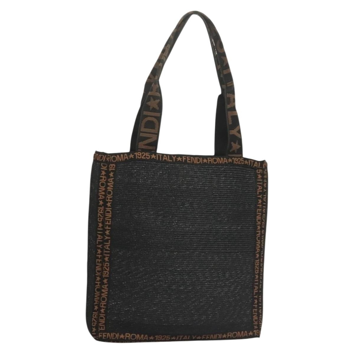 Fendi Zucca Tote bag Straw, BLACK, WOOD, Tote bag