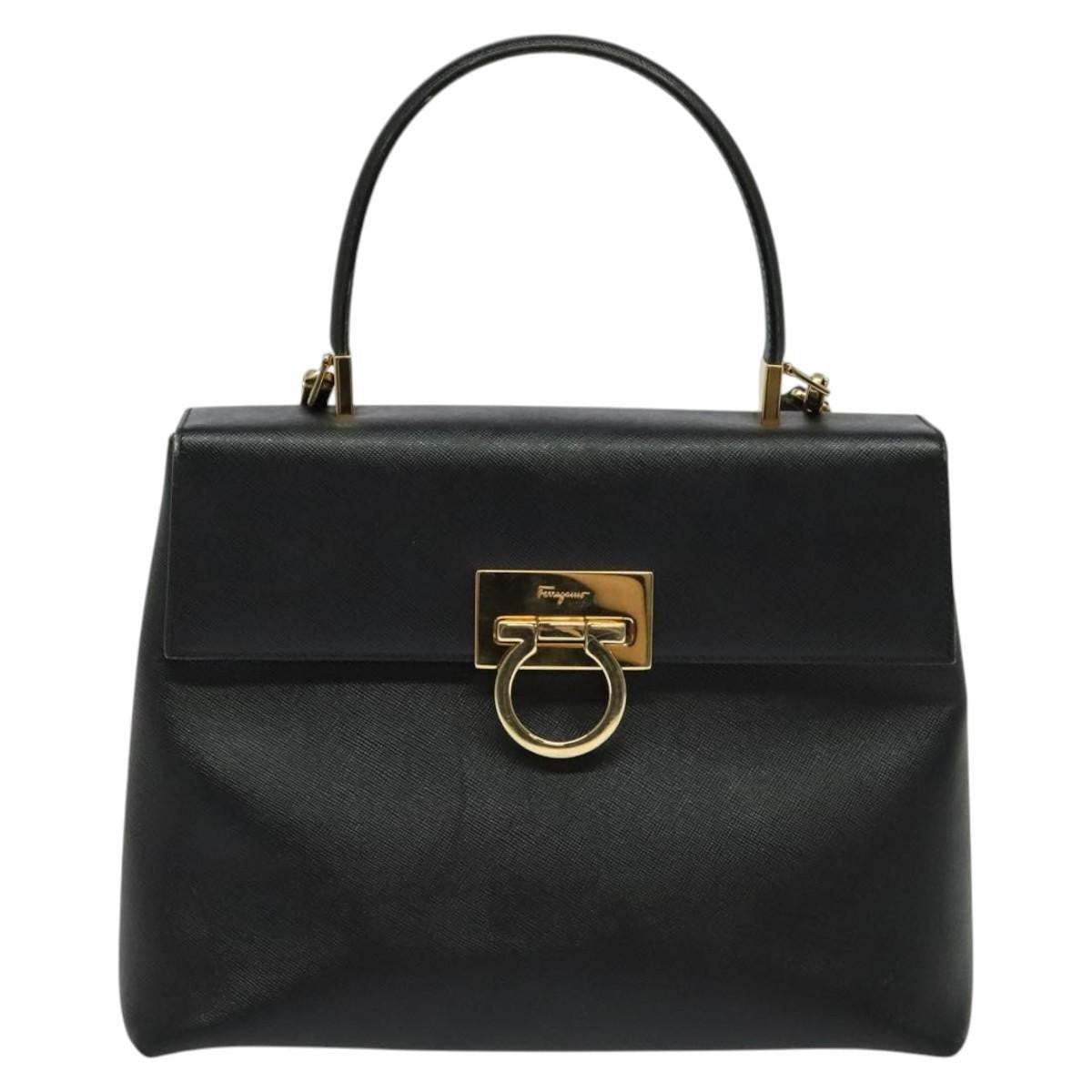 Salvatore Ferragamo Gancini Convertible Top Handle Bag Leather, BLACK, LEATHER, Handbag
