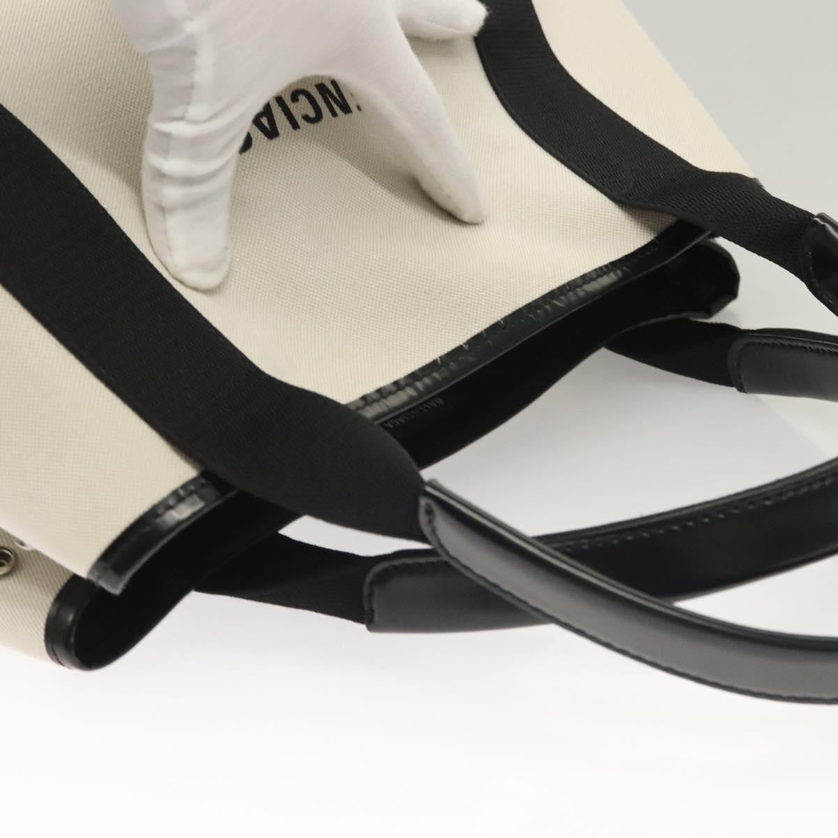 Balenciaga Navy Cabas Canvas with Leather, WHITE, CANVAS, Tote bag