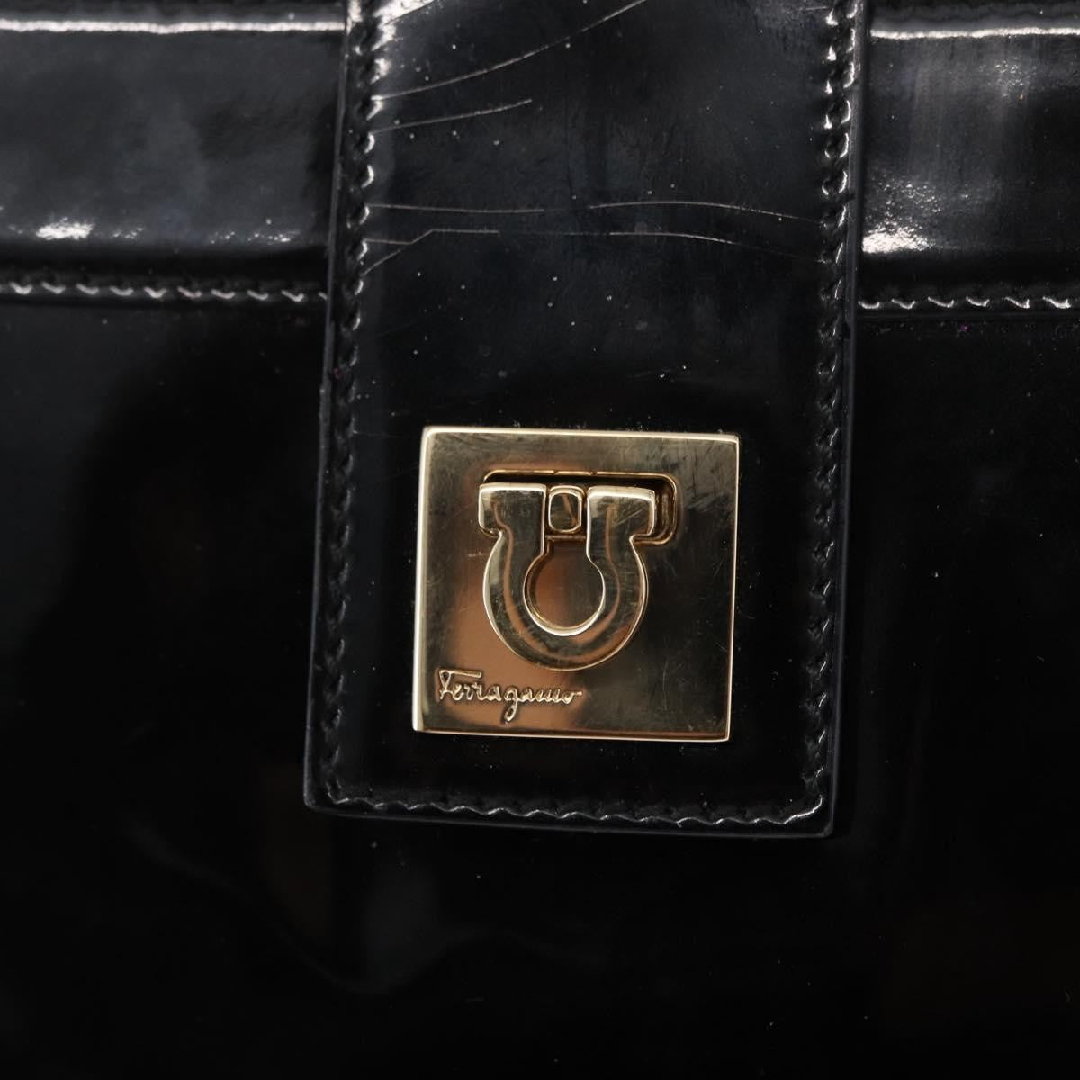 Salvatore Ferragamo Gancini Shoulder Bag Patent Leather, BLACK, PATENT_LEATHER, Shoulder bag