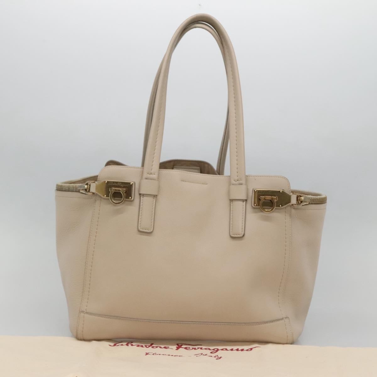 Salvatore Ferragamo Gancini Tote Leather, BEIGE, LEATHER, Tote bag
