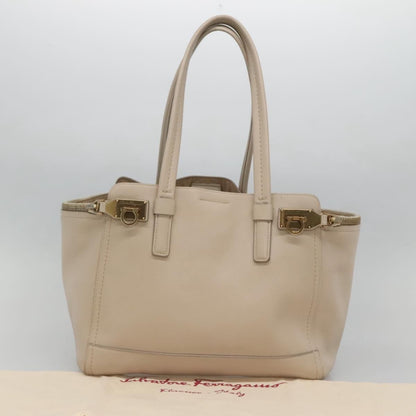 Salvatore Ferragamo Gancini Tote Leather, BEIGE, LEATHER, Tote bag