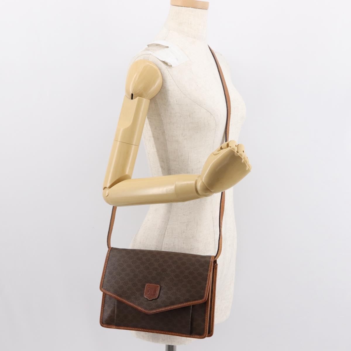 Celine Vintage Macadam Shoulder Bag Canvas and Leather, BROWN, CANVAS, Shoulder bag