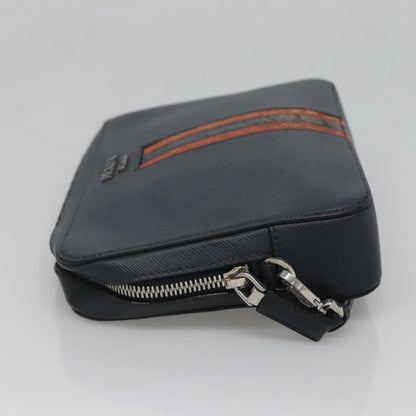 Prada Zip Pochette Saffiano Leather, NAVY, LEATHER, Clutche & pouche